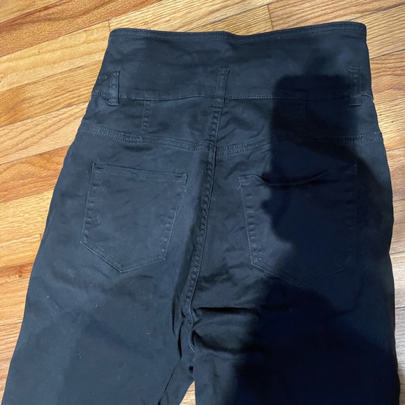 Vintage y2k Super High Waist Mom Denim Culottes Skinny Pants Jeans Slim Rave - Picture 6 of 7